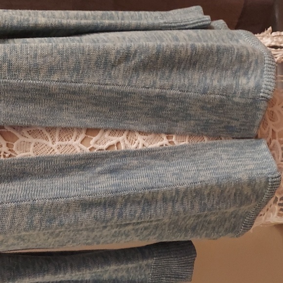 TALBOTS PETITE LP Heather Blue/Green Open Front LS Longline Knit Cardigan - Picture 4 of 10